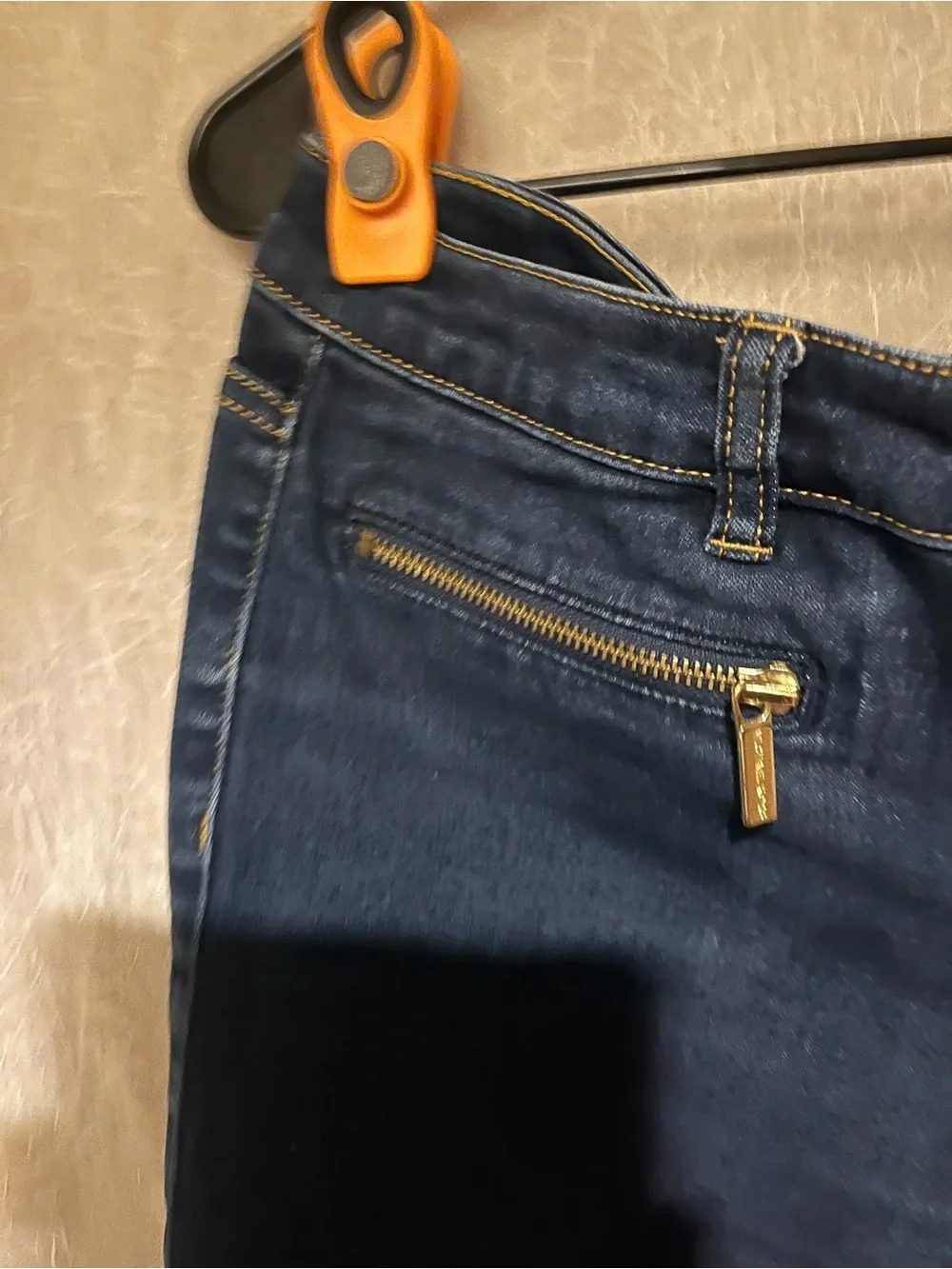 Michael Kors Dark Blue Skinny Jeans with Gold Zip Accents